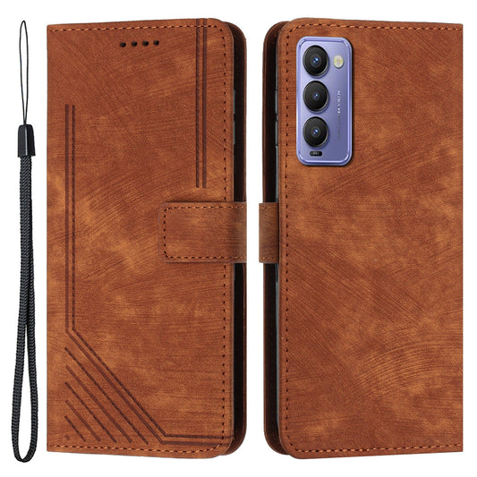 Imprinted Line Phone Case for Tecno Camon 18 P / Camon 18, TPU+PU Leather Wallet Skin-touch Flip Stand Mobile Cover