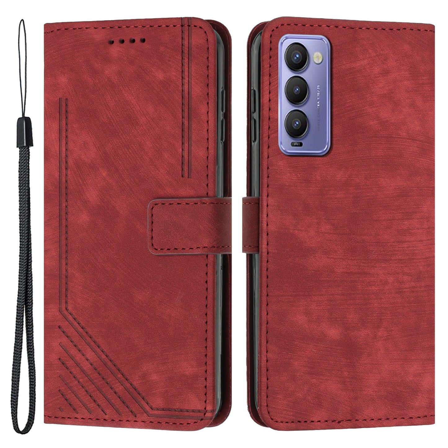 Imprinted Line Phone Case for Tecno Camon 18 P / Camon 18, TPU+PU Leather Wallet Skin-touch Flip Stand Mobile Cover