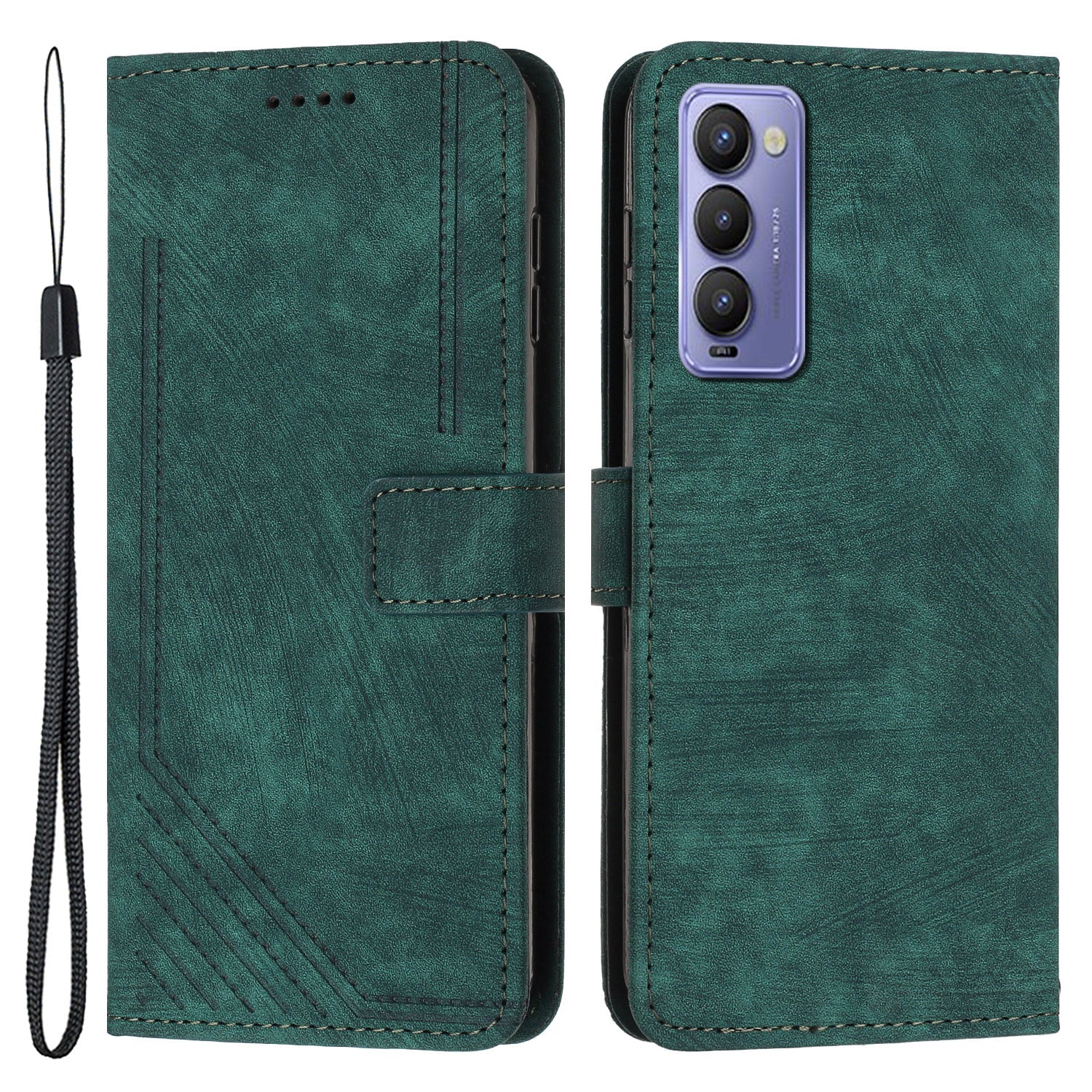 Imprinted Line Phone Case for Tecno Camon 18 P / Camon 18, TPU+PU Leather Wallet Skin-touch Flip Stand Mobile Cover