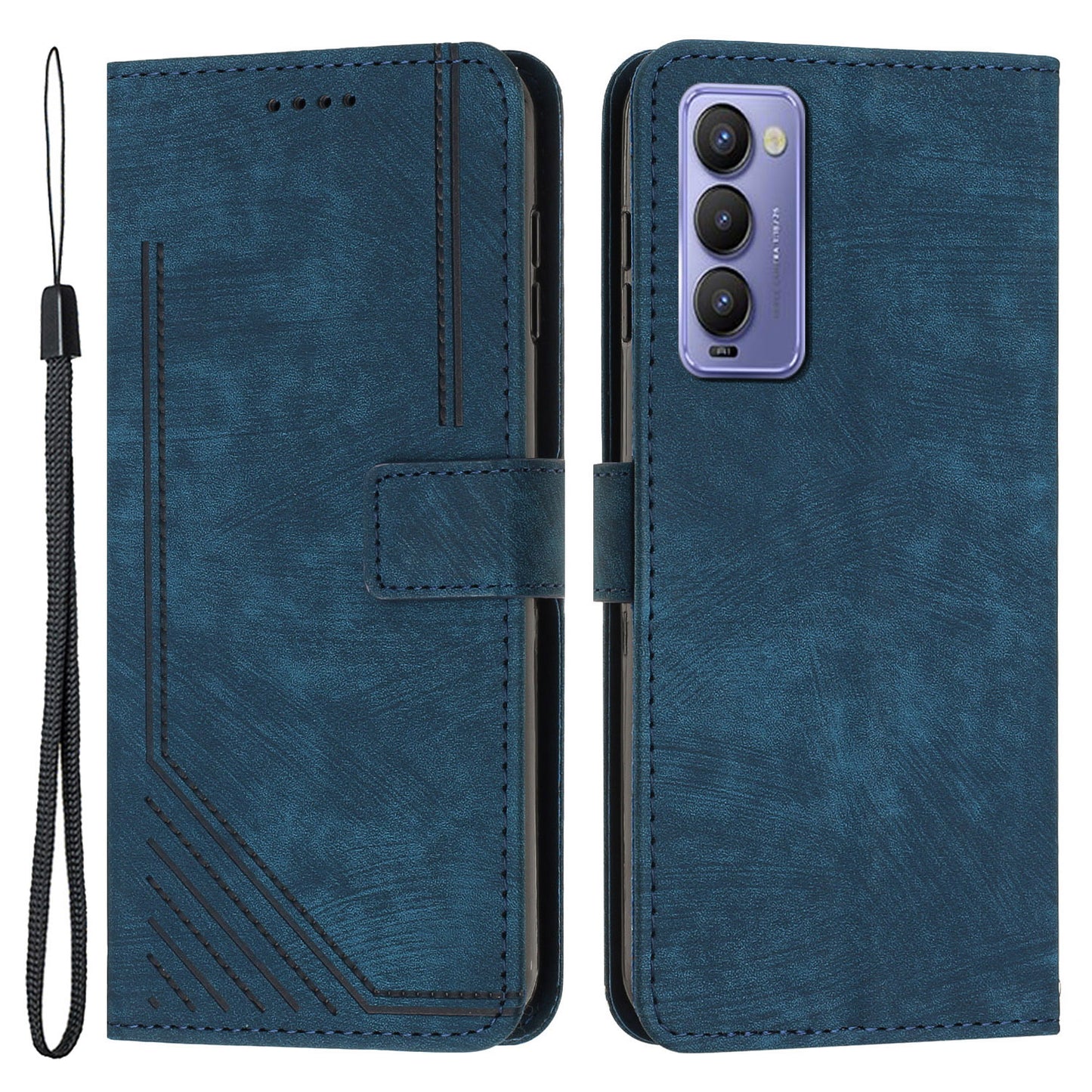 Imprinted Line Phone Case for Tecno Camon 18 P / Camon 18, TPU+PU Leather Wallet Skin-touch Flip Stand Mobile Cover