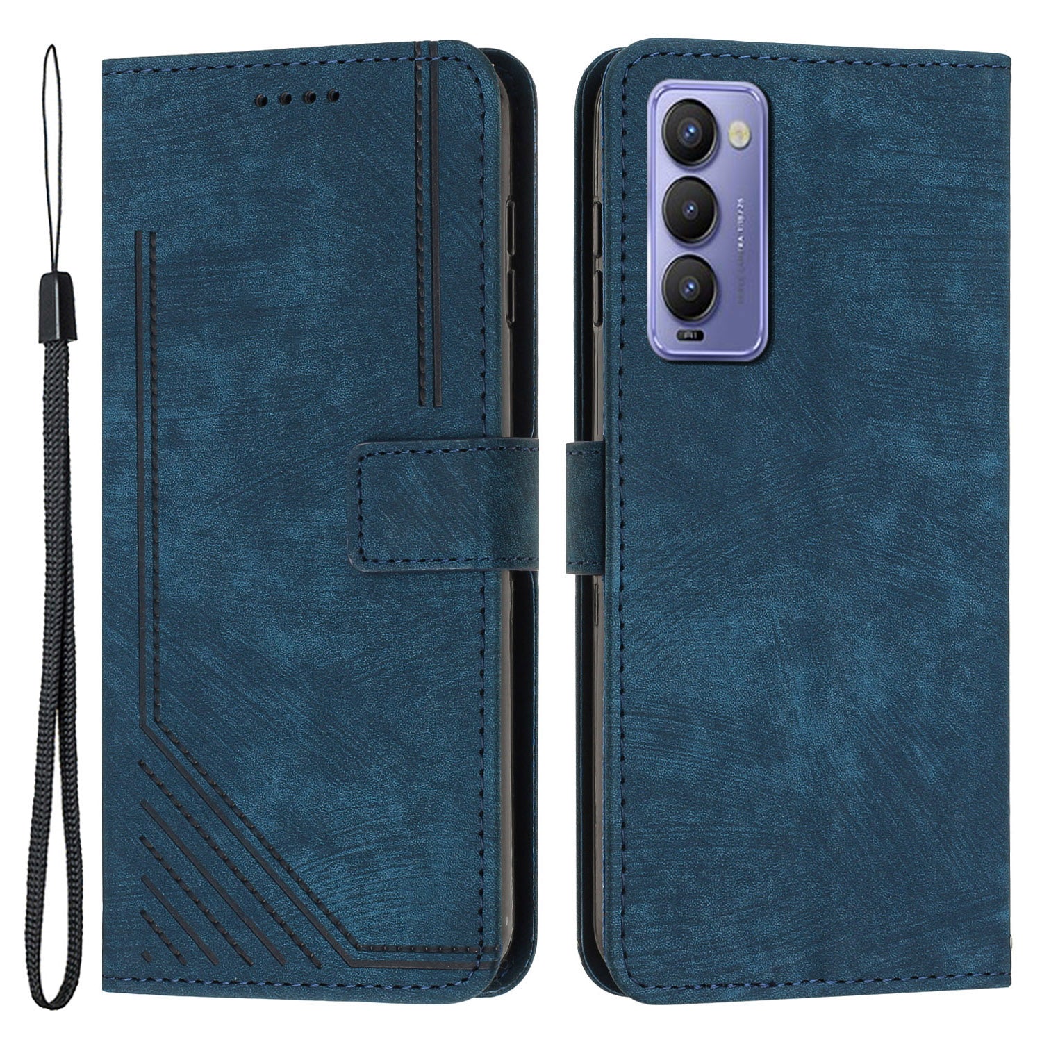 Imprinted Line Phone Case for Tecno Camon 18 P / Camon 18, TPU+PU Leather Wallet Skin-touch Flip Stand Mobile Cover