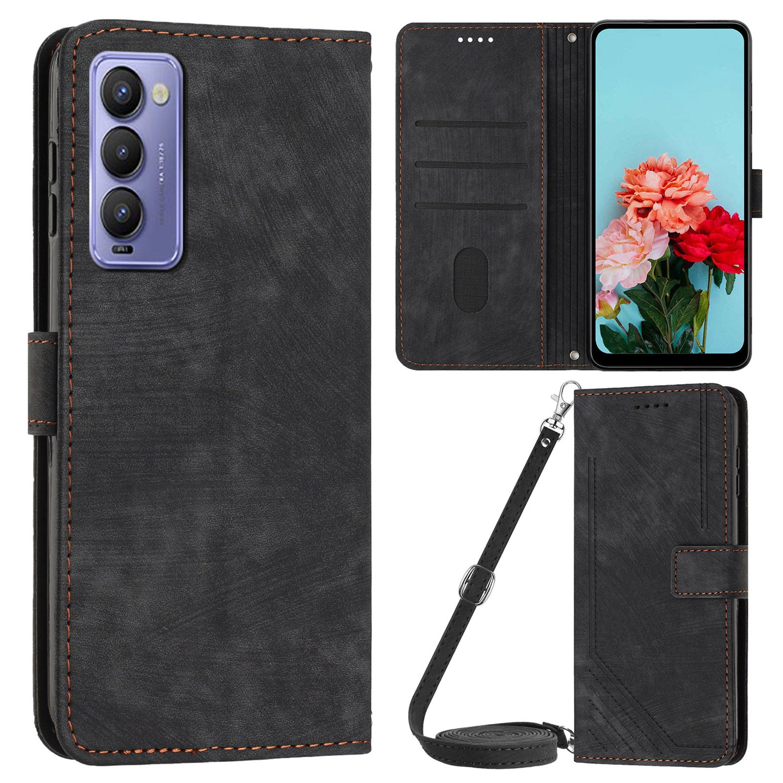 For Tecno Camon 18 / 18 P Phone Wallet Stand Case PU Leather PLines Imprinted Cover with Straps