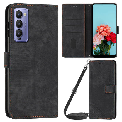 For Tecno Camon 18 / 18 P Phone Wallet Stand Case PU Leather PLines Imprinted Cover with Straps