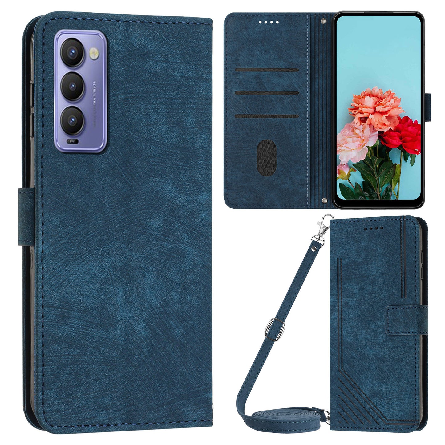 For Tecno Camon 18 / 18 P Phone Wallet Stand Case PU Leather PLines Imprinted Cover with Straps