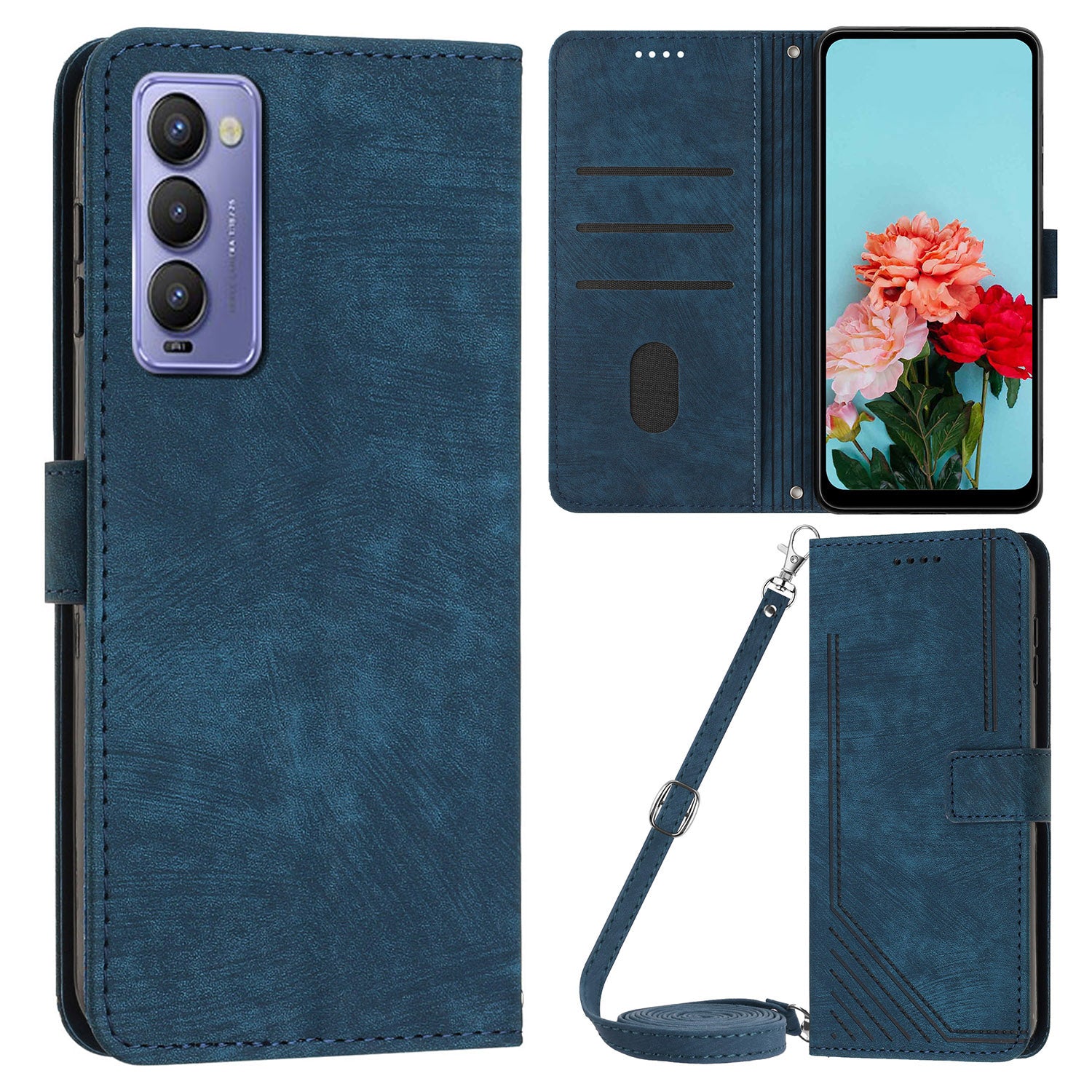 For Tecno Camon 18 / 18 P Phone Wallet Stand Case PU Leather PLines Imprinted Cover with Straps