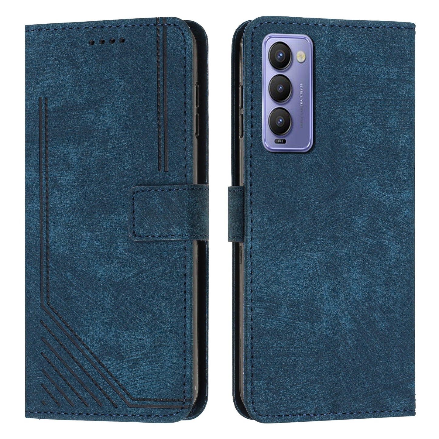 For Tecno Camon 18 / 18 P Phone Wallet Stand Case PU Leather PLines Imprinted Cover with Straps
