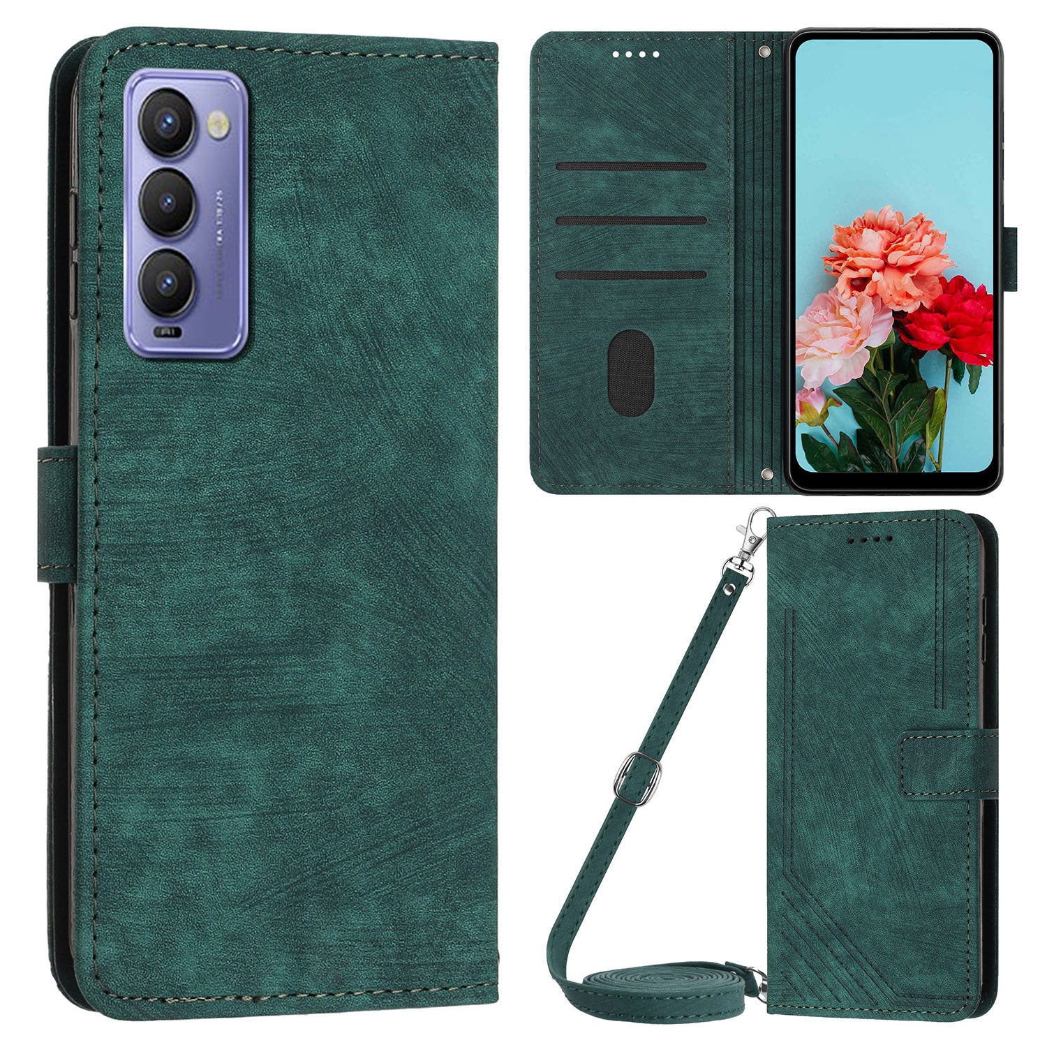 For Tecno Camon 18 / 18 P Phone Wallet Stand Case PU Leather PLines Imprinted Cover with Straps