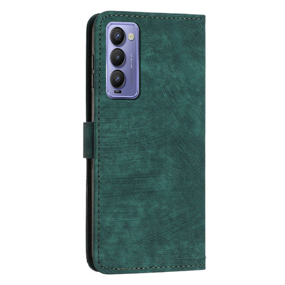 For Tecno Camon 18 / 18 P Phone Wallet Stand Case PU Leather PLines Imprinted Cover with Straps