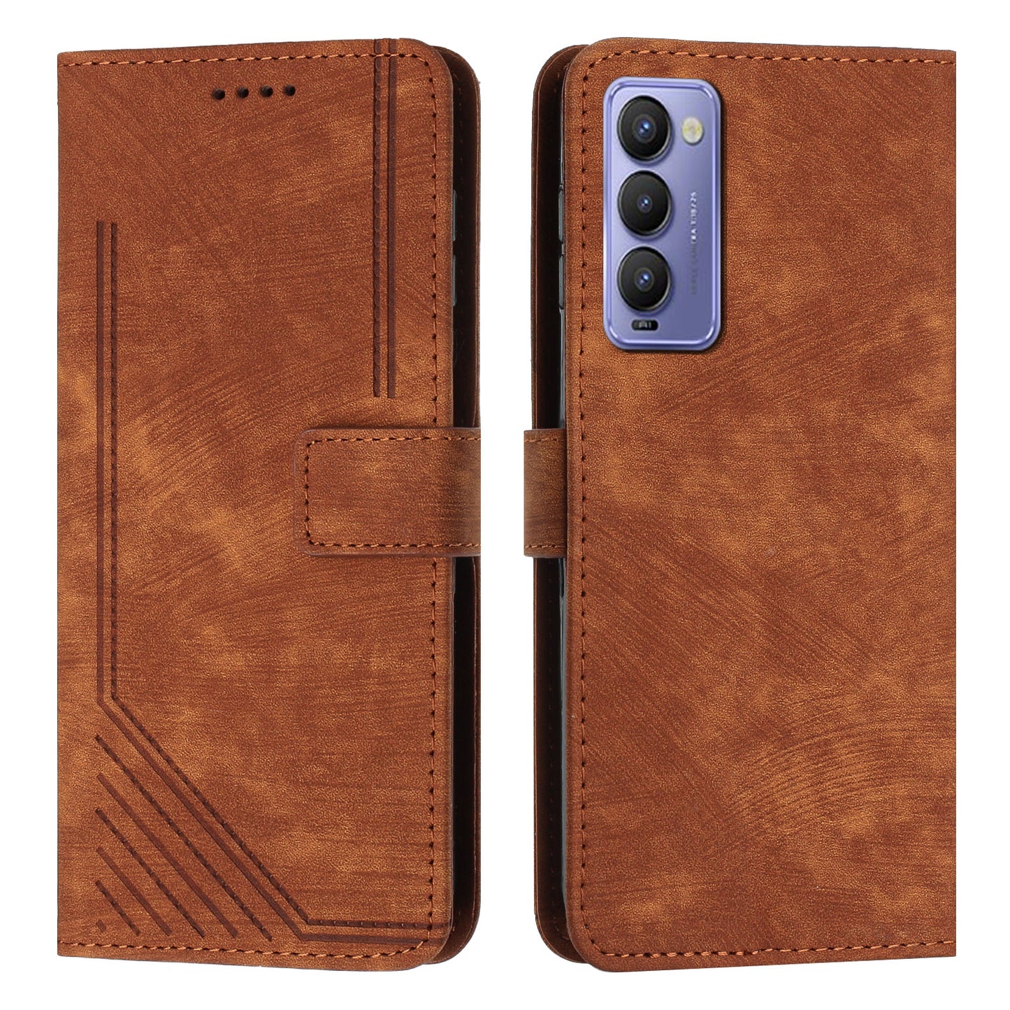 For Tecno Camon 18 / 18 P Phone Wallet Stand Case PU Leather PLines Imprinted Cover with Straps