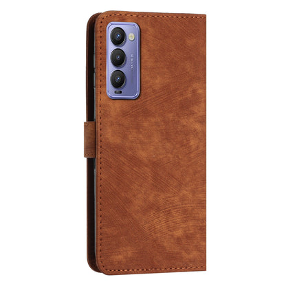 For Tecno Camon 18 / 18 P Phone Wallet Stand Case PU Leather PLines Imprinted Cover with Straps