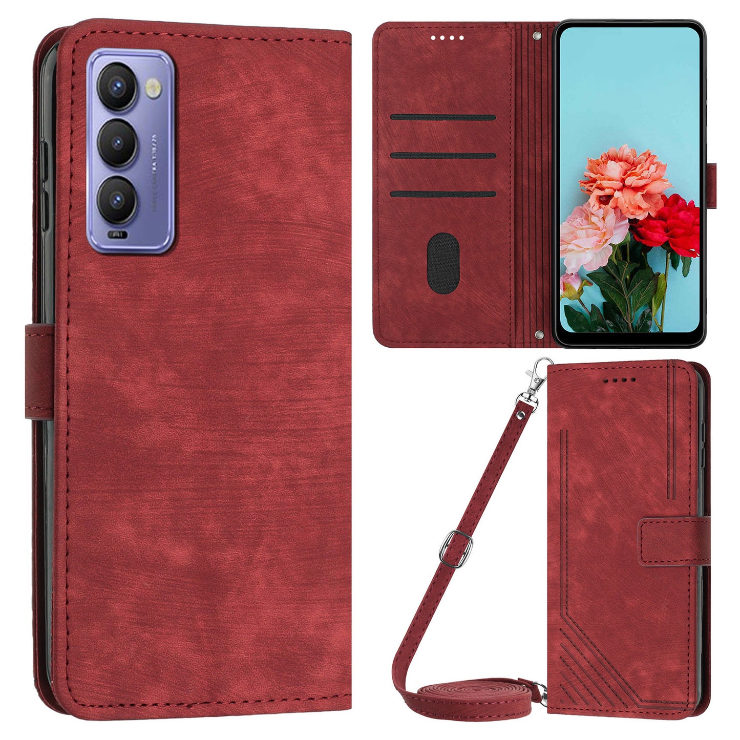 For Tecno Camon 18 / 18 P Phone Wallet Stand Case PU Leather PLines Imprinted Cover with Straps
