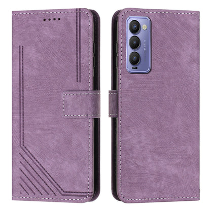 For Tecno Camon 18 / 18 P Phone Wallet Stand Case PU Leather PLines Imprinted Cover with Straps