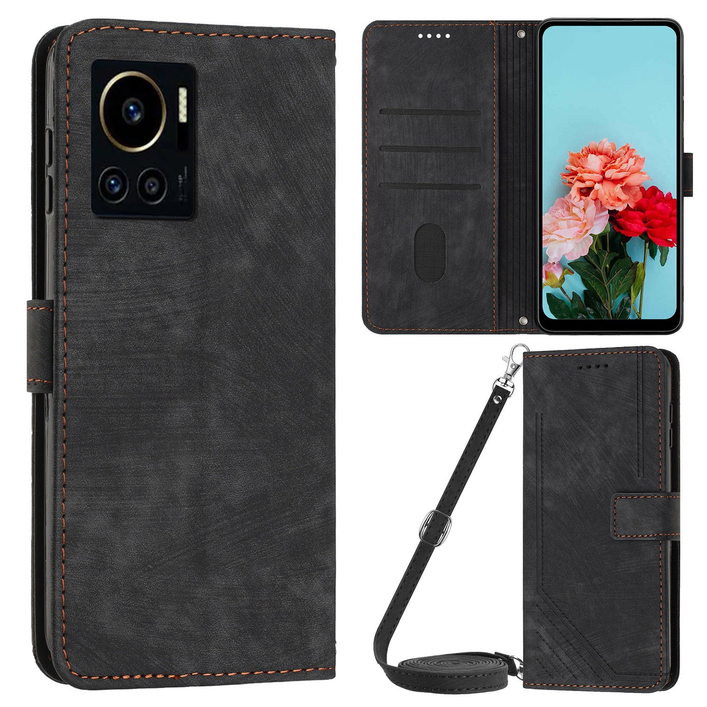 Anti-Dust PU Leather Wallet Phone Case for Infinix Note 12 VIP 4G , Stand Imprinted Lines Phone Shell Cover with Straps