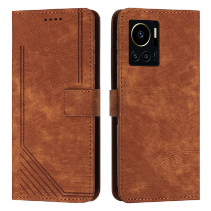 Anti-Dust PU Leather Wallet Phone Case for Infinix Note 12 VIP 4G , Stand Imprinted Lines Phone Shell Cover with Straps