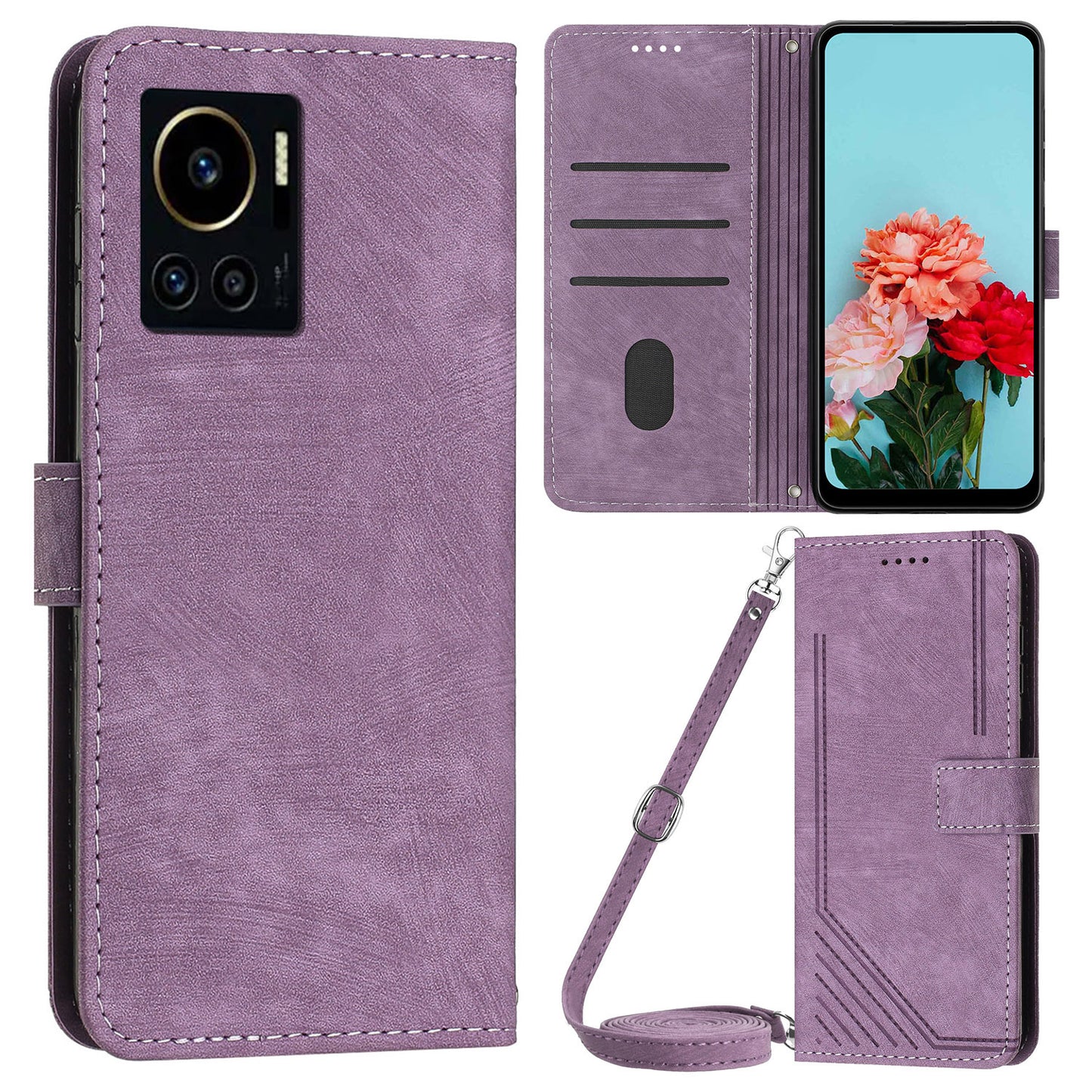 Anti-Dust PU Leather Wallet Phone Case for Infinix Note 12 VIP 4G , Stand Imprinted Lines Phone Shell Cover with Straps