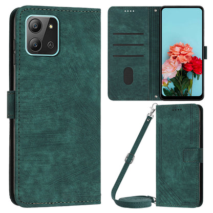 For Infinix Hot 11 2022 4G Flip PU Leather Case Lines Imprinted Stand Wallet Phone Cover