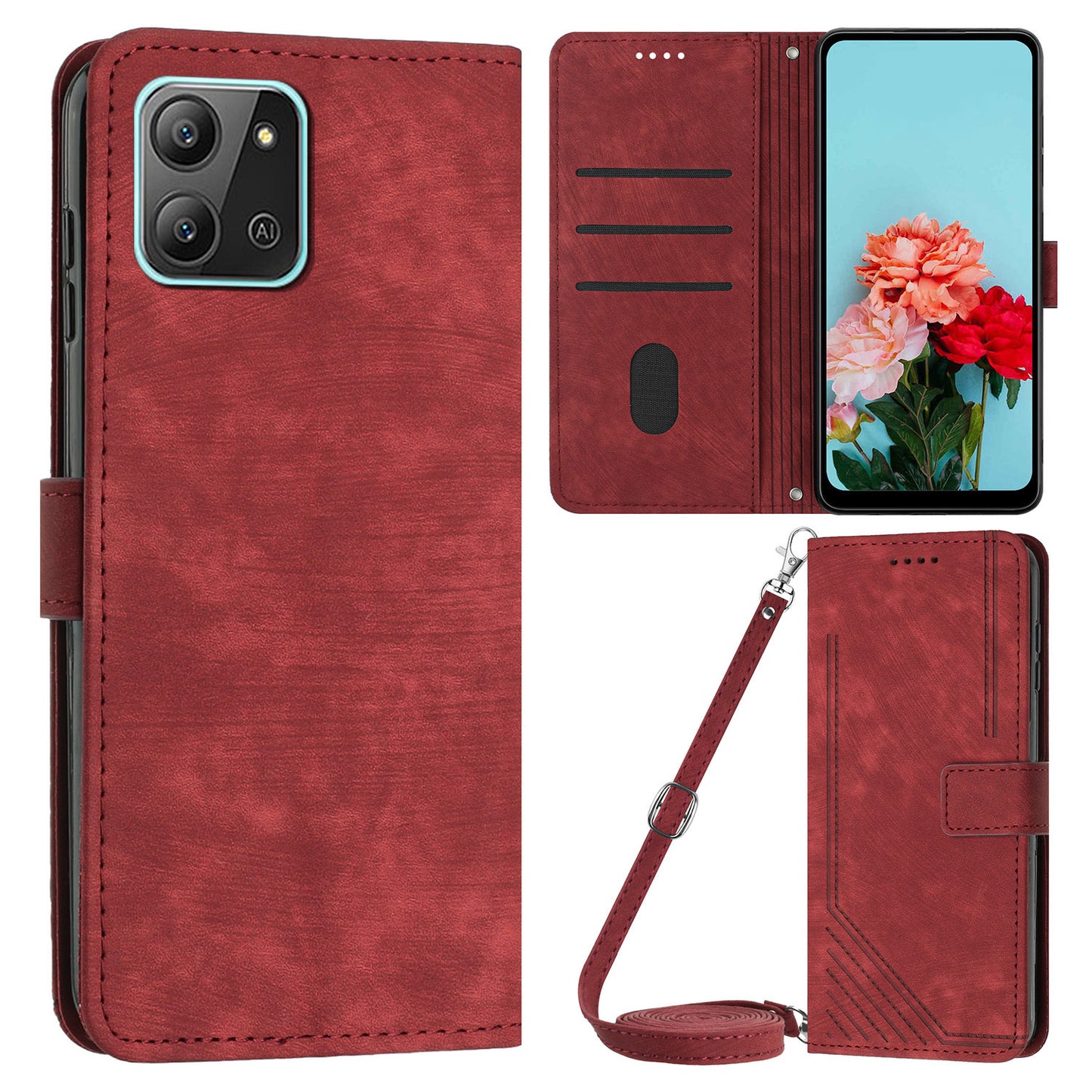 For Infinix Hot 11 2022 4G Flip PU Leather Case Lines Imprinted Stand Wallet Phone Cover