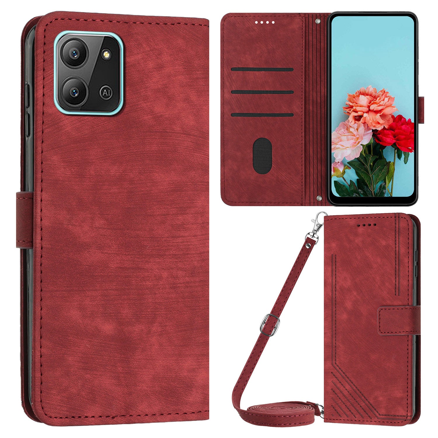 For Infinix Hot 11 2022 4G Flip PU Leather Case Lines Imprinted Stand Wallet Phone Cover