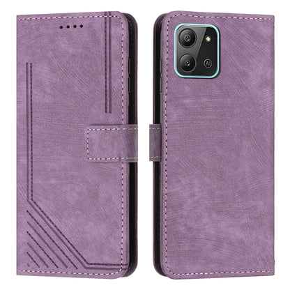 For Infinix Hot 11 2022 4G Flip PU Leather Case Lines Imprinted Stand Wallet Phone Cover