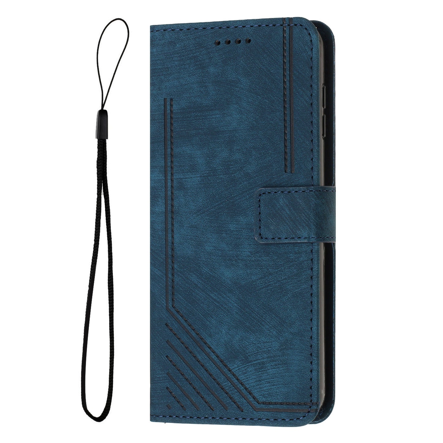 For Infinix Smart 6 Plus (India) 4G Stand PU Leather Wallet Phone Case Lines Imprinted Cover with Straps