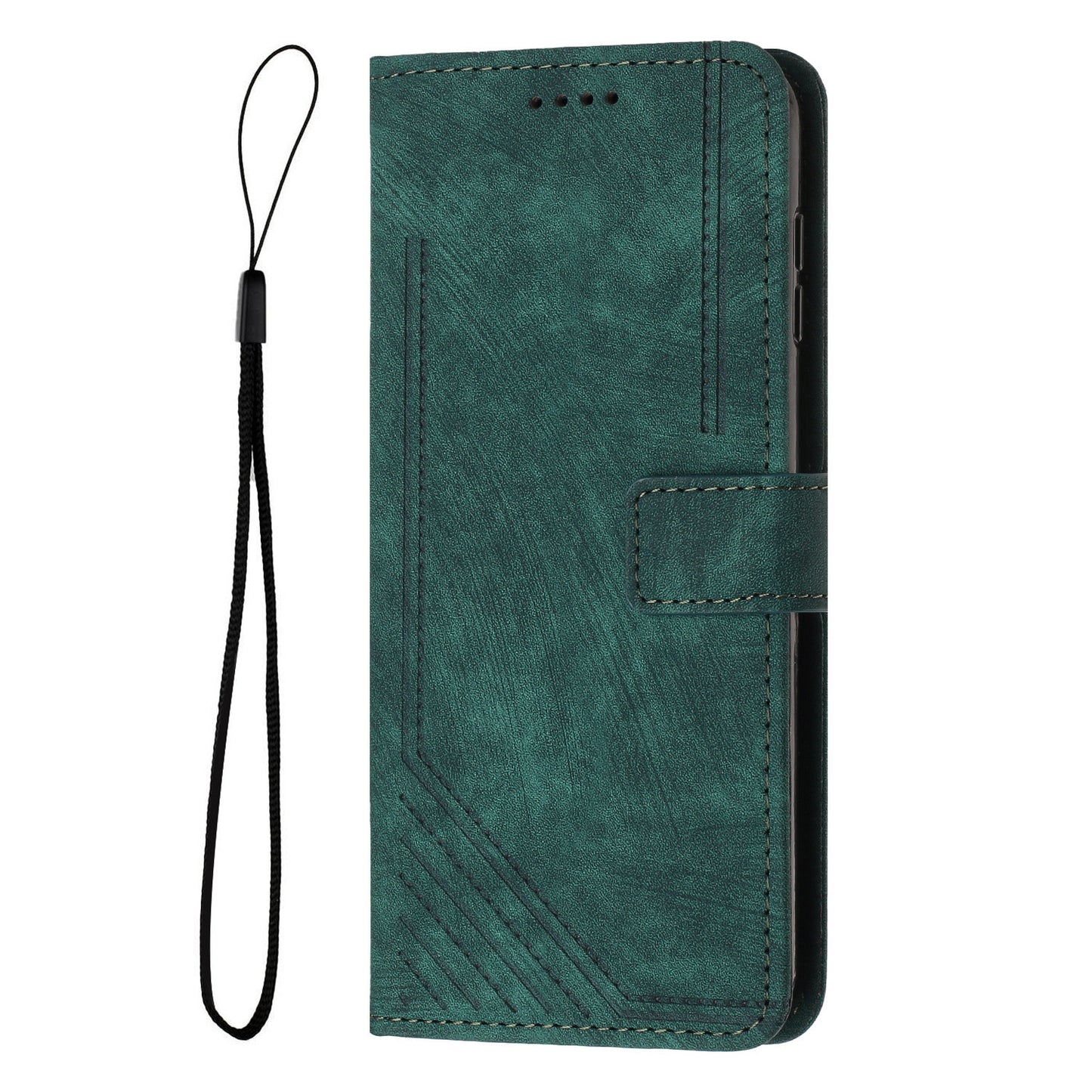 For Infinix Smart 6 Plus (India) 4G Stand PU Leather Wallet Phone Case Lines Imprinted Cover with Straps