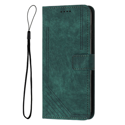 For Infinix Smart 6 Plus (India) 4G Stand PU Leather Wallet Phone Case Lines Imprinted Cover with Straps