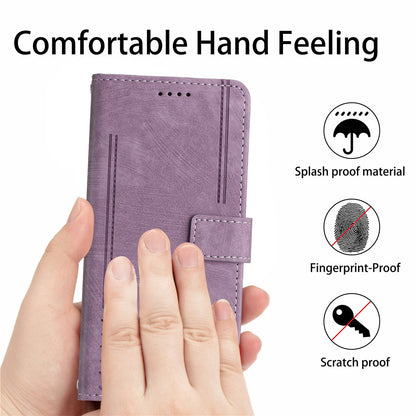 For Infinix Smart 6 Plus (India) 4G Stand PU Leather Wallet Phone Case Lines Imprinted Cover with Straps