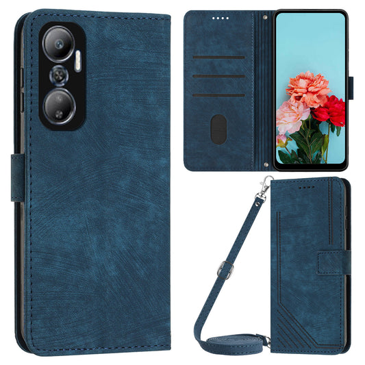 For Infinix Hot 20 4G PU Leather Flip Phone Case Lines Imprinted Stand Wallet Magnetic Closure Cover