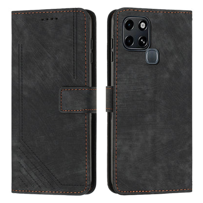 Stand Phone Shell for Infinix Smart 6 , Skin-touch PU Leather Wallet Stand Lines Imprinted Cover with Straps
