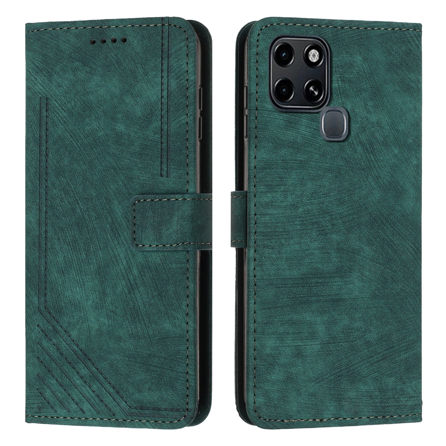 Stand Phone Shell for Infinix Smart 6 , Skin-touch PU Leather Wallet Stand Lines Imprinted Cover with Straps