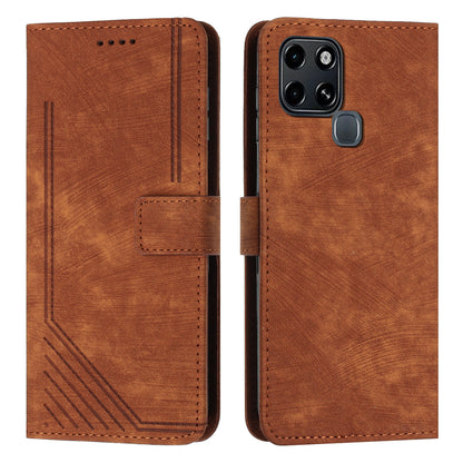 Stand Phone Shell for Infinix Smart 6 , Skin-touch PU Leather Wallet Stand Lines Imprinted Cover with Straps