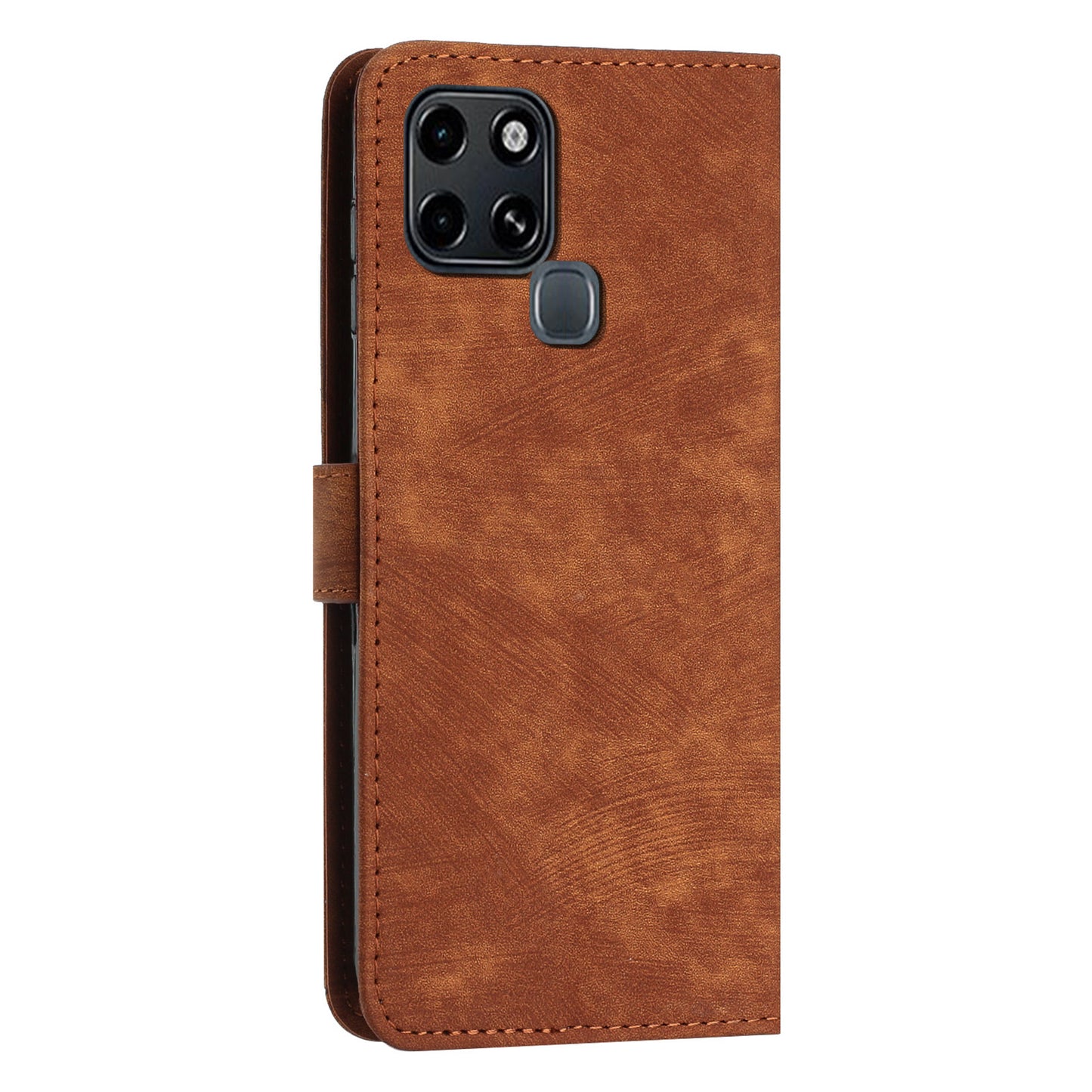 Stand Phone Shell for Infinix Smart 6 , Skin-touch PU Leather Wallet Stand Lines Imprinted Cover with Straps