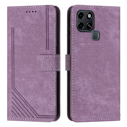 Stand Phone Shell for Infinix Smart 6 , Skin-touch PU Leather Wallet Stand Lines Imprinted Cover with Straps