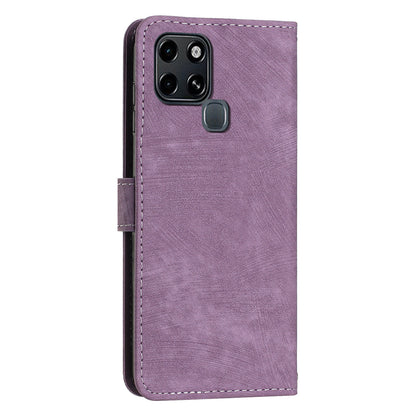 Stand Phone Shell for Infinix Smart 6 , Skin-touch PU Leather Wallet Stand Lines Imprinted Cover with Straps
