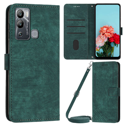 For Infinix Hot 12i 4G Slim-Fit Wallet Phone Stand Case PU Leather Lines Imprinted Skin-Touch Cover with Straps