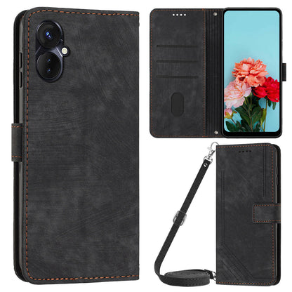 For Tecno Camon 19 Neo 4G PU Leather Phone Case Wallet Stand Lines Imprinted Flip Protective Cover