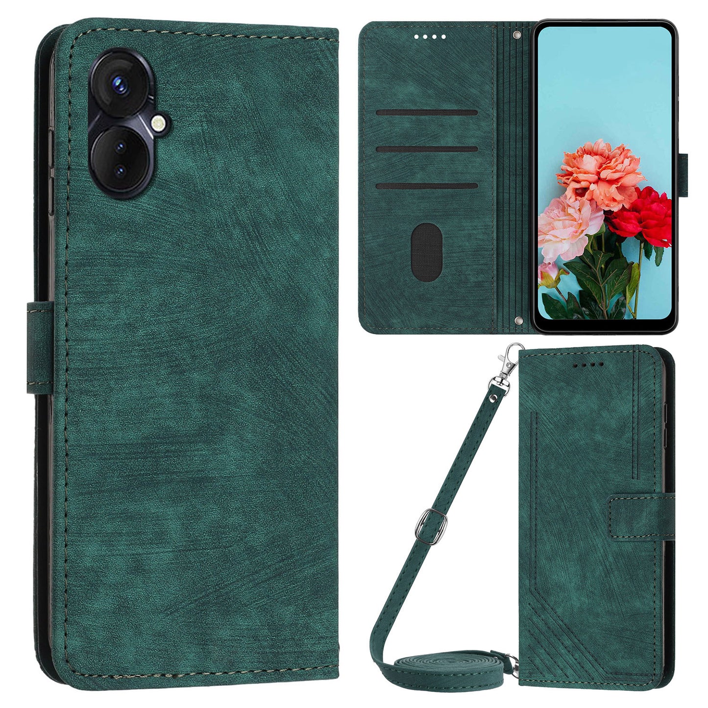For Tecno Camon 19 Neo 4G PU Leather Phone Case Wallet Stand Lines Imprinted Flip Protective Cover