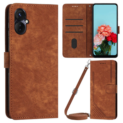 For Tecno Camon 19 Neo 4G PU Leather Phone Case Wallet Stand Lines Imprinted Flip Protective Cover