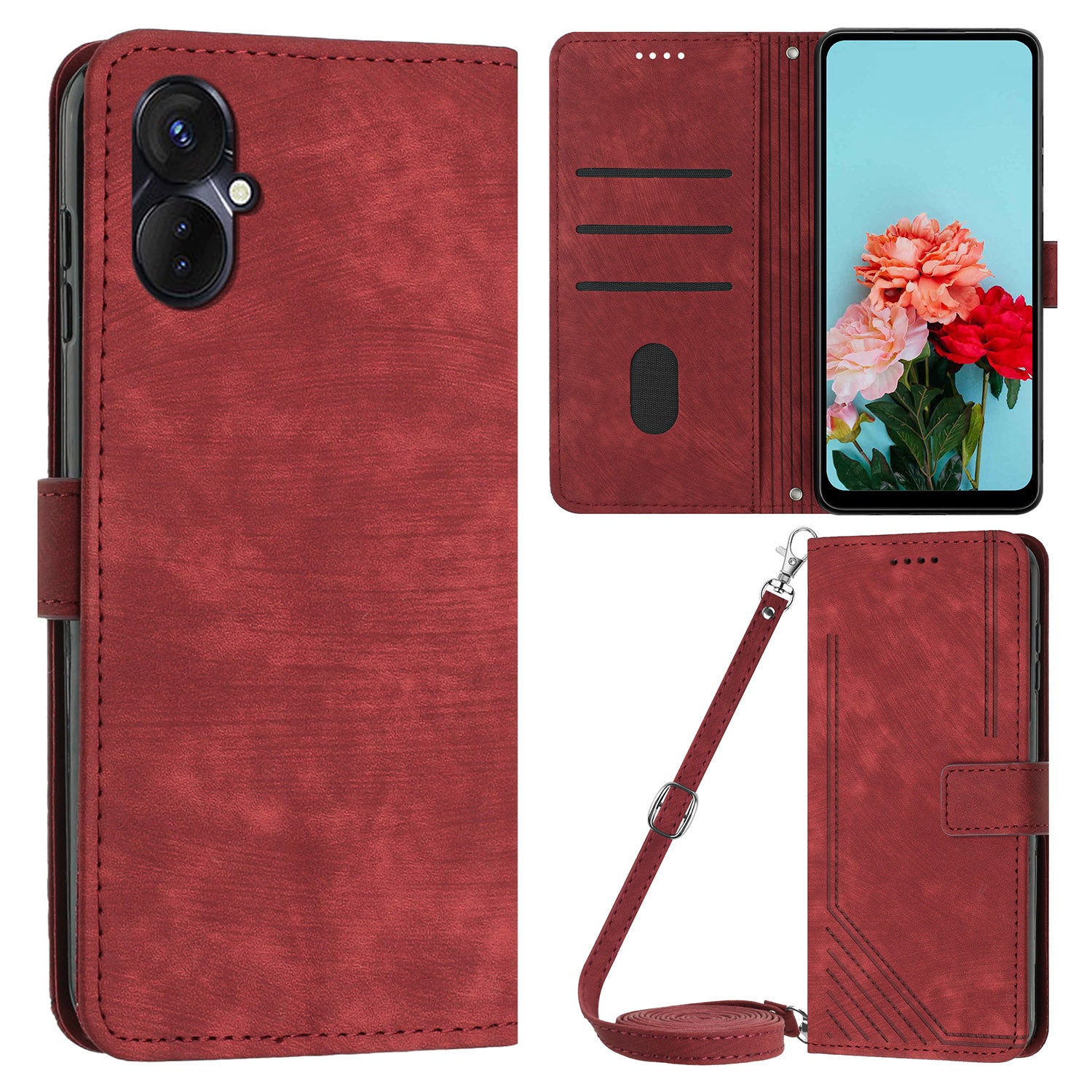 For Tecno Camon 19 Neo 4G PU Leather Phone Case Wallet Stand Lines Imprinted Flip Protective Cover