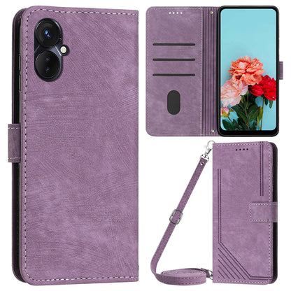 For Tecno Camon 19 Neo 4G PU Leather Phone Case Wallet Stand Lines Imprinted Flip Protective Cover