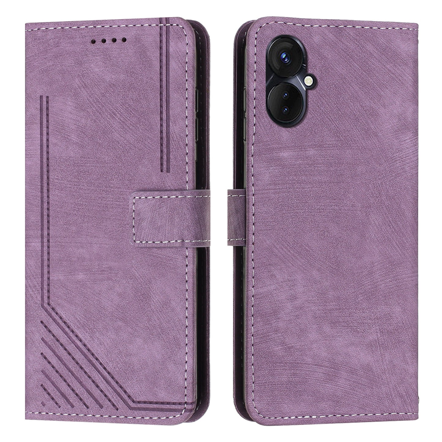 For Tecno Camon 19 Neo 4G PU Leather Phone Case Wallet Stand Lines Imprinted Flip Protective Cover