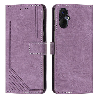 For Tecno Camon 19 Neo 4G PU Leather Phone Case Wallet Stand Lines Imprinted Flip Protective Cover