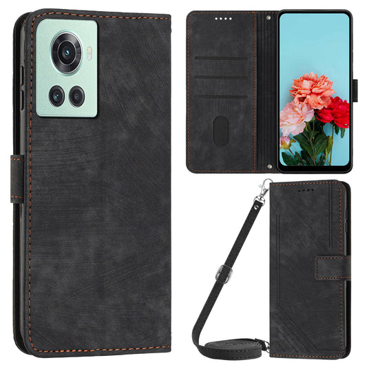 PU Leather Phone Stand Cover for OnePlus Ace 5G , Anti-Scratch Imprinted Lines Wallet Phone Case with Straps