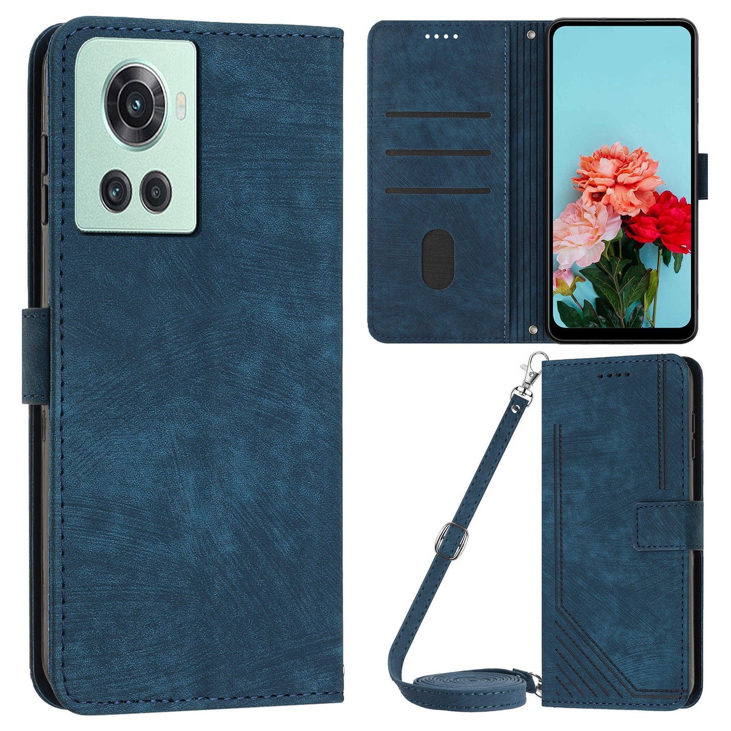PU Leather Phone Stand Cover for OnePlus Ace 5G , Anti-Scratch Imprinted Lines Wallet Phone Case with Straps