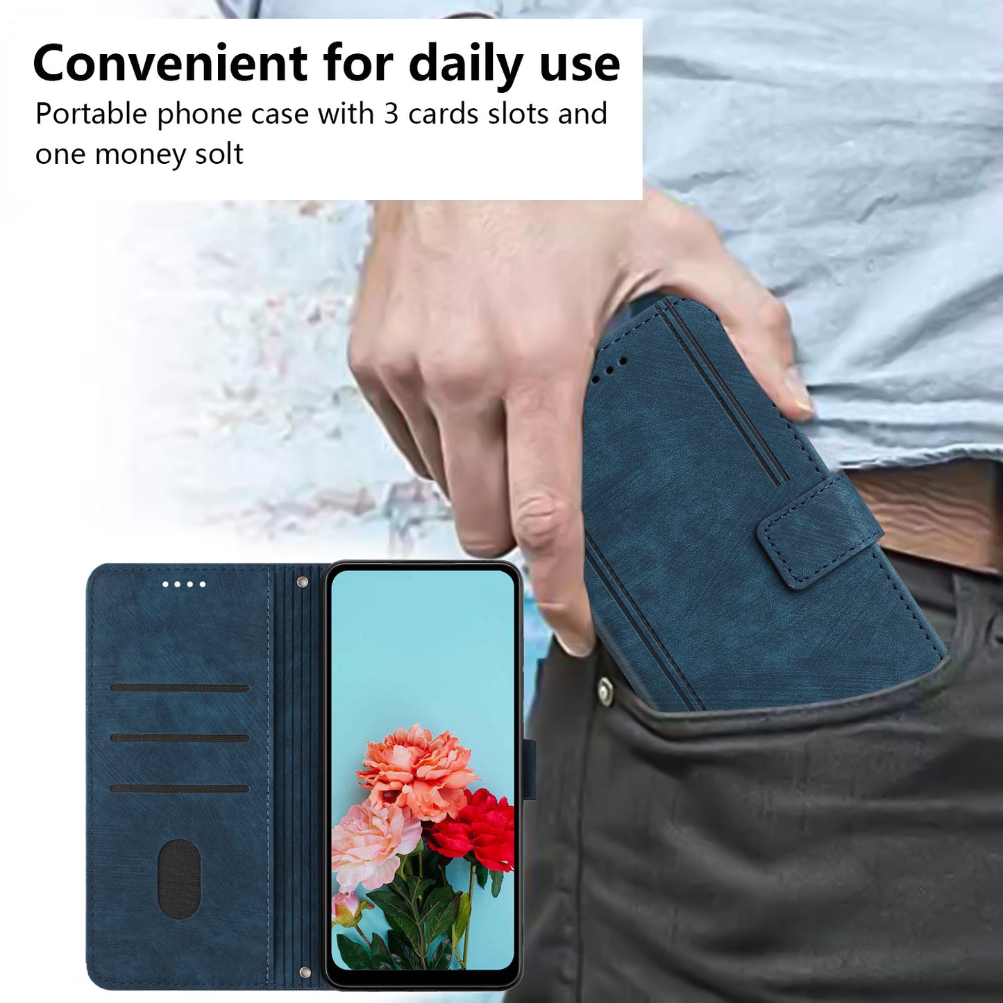 PU Leather Phone Stand Cover for OnePlus Ace 5G , Anti-Scratch Imprinted Lines Wallet Phone Case with Straps