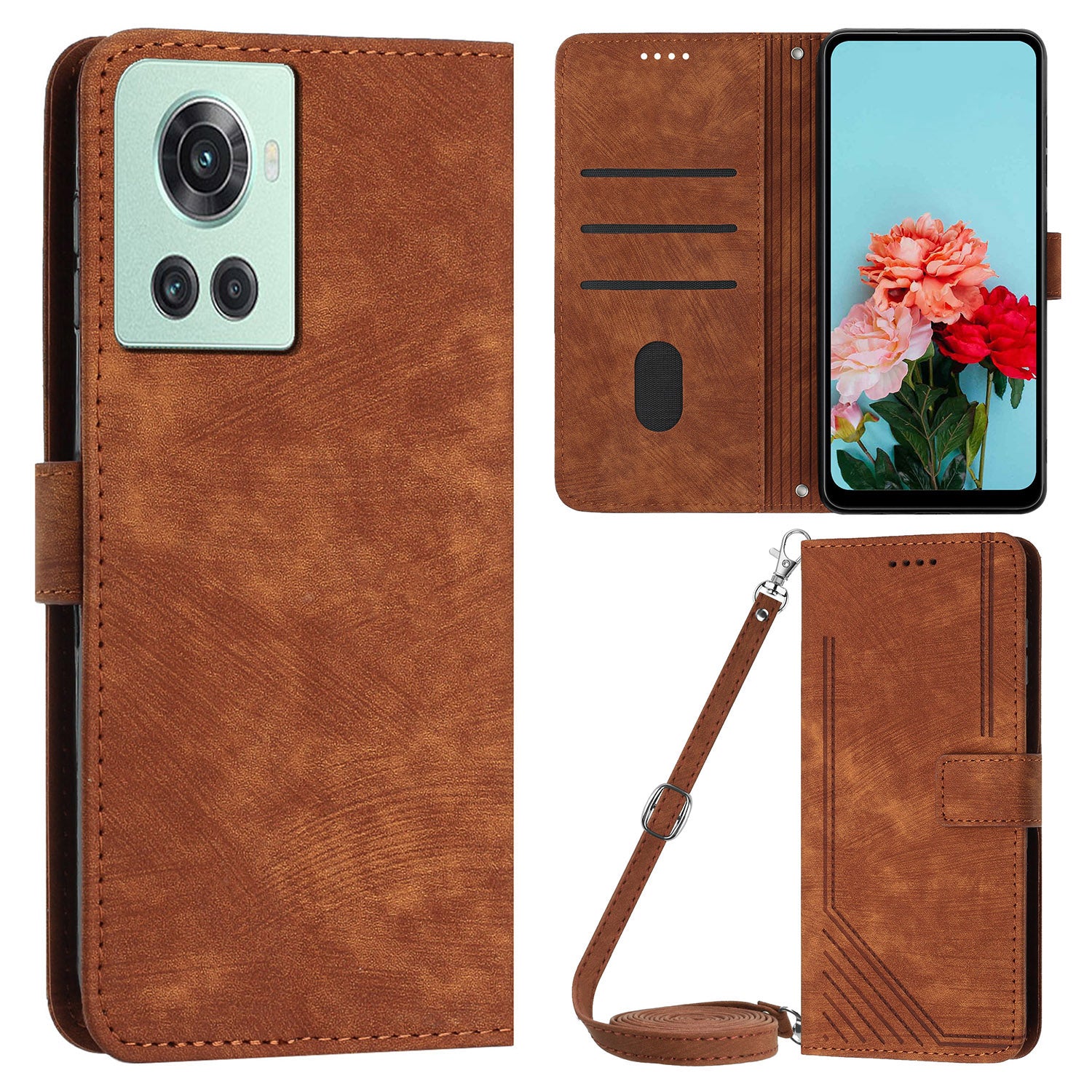 PU Leather Phone Stand Cover for OnePlus Ace 5G , Anti-Scratch Imprinted Lines Wallet Phone Case with Straps