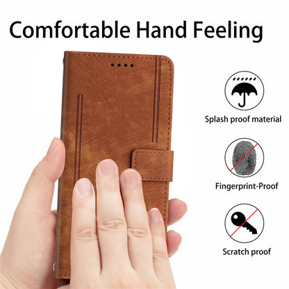 PU Leather Phone Stand Cover for OnePlus Ace 5G , Anti-Scratch Imprinted Lines Wallet Phone Case with Straps