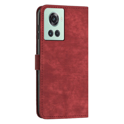 PU Leather Phone Stand Cover for OnePlus Ace 5G , Anti-Scratch Imprinted Lines Wallet Phone Case with Straps