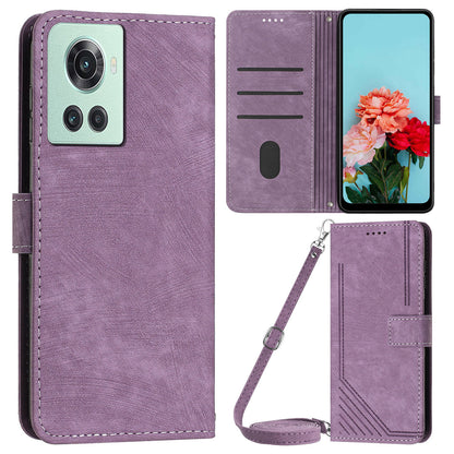 PU Leather Phone Stand Cover for OnePlus Ace 5G , Anti-Scratch Imprinted Lines Wallet Phone Case with Straps