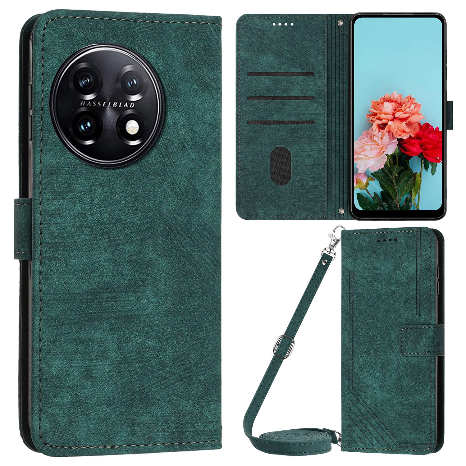 For OnePlus 11 5G PU Leather Skin-touch Wallet Case Stand Lines Imprinted TPU Inner Shell Phone Cover